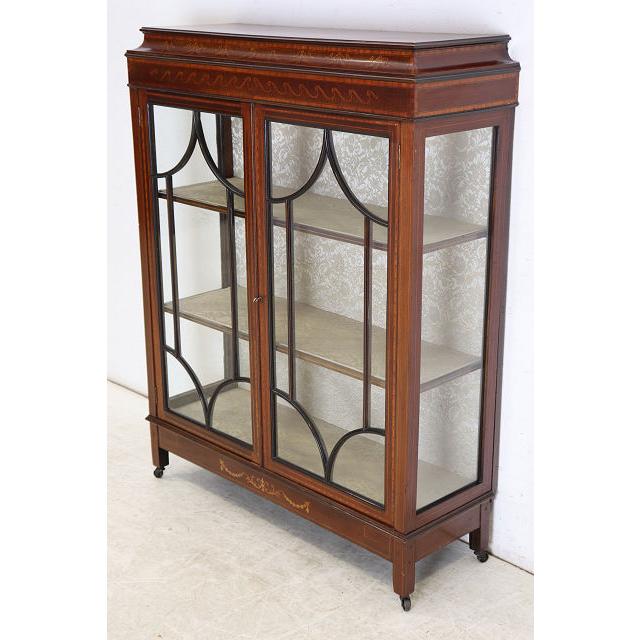 ce-32　1910年代イギリス製アンティーク エドワーディアン マホガニー ディスプレイキャビネット 象嵌細工 飾り棚 ショーケース 店舗什器 送料無料 |  | 02