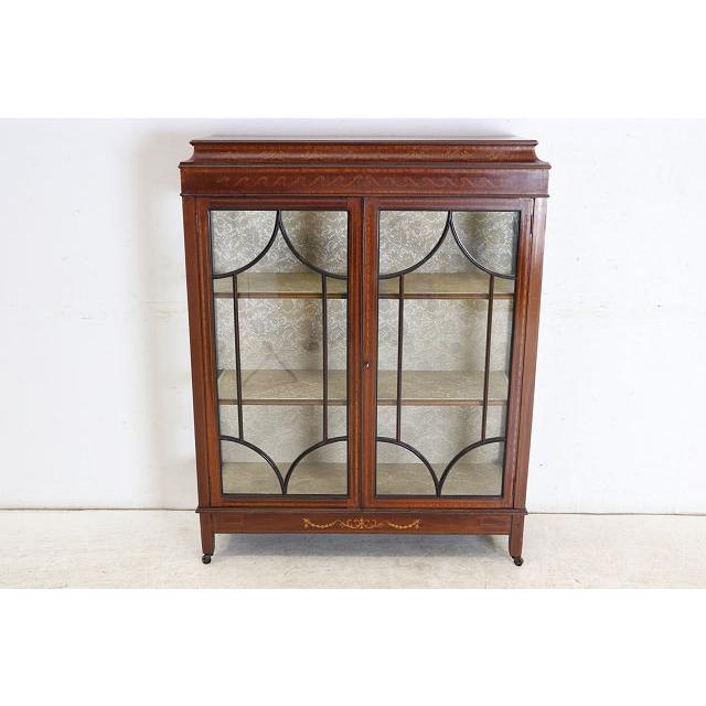 ce-32　1910年代イギリス製アンティーク エドワーディアン マホガニー ディスプレイキャビネット 象嵌細工 飾り棚 ショーケース 店舗什器 送料無料 |  | 03