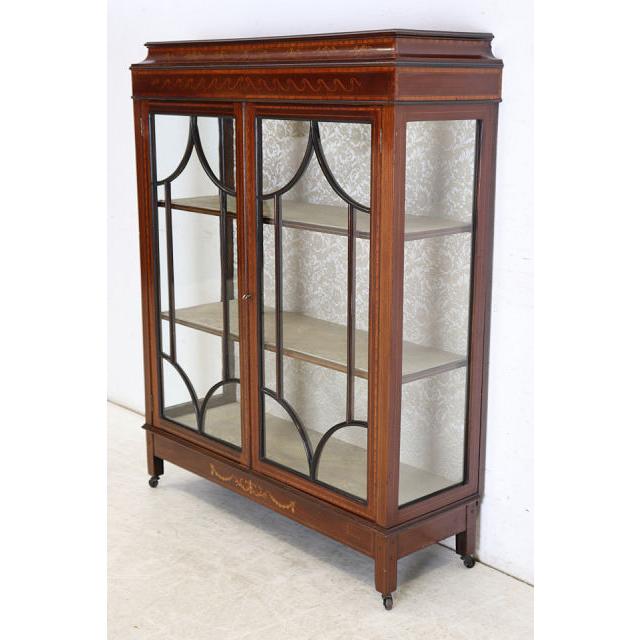 ce-32　1910年代イギリス製アンティーク エドワーディアン マホガニー ディスプレイキャビネット 象嵌細工 飾り棚 ショーケース 店舗什器 送料無料 |  | 04