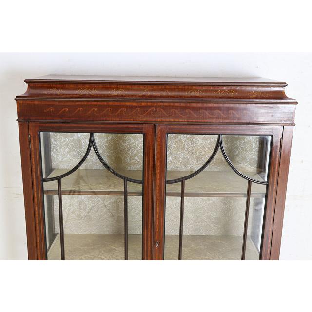 ce-32　1910年代イギリス製アンティーク エドワーディアン マホガニー ディスプレイキャビネット 象嵌細工 飾り棚 ショーケース 店舗什器 送料無料 |  | 06