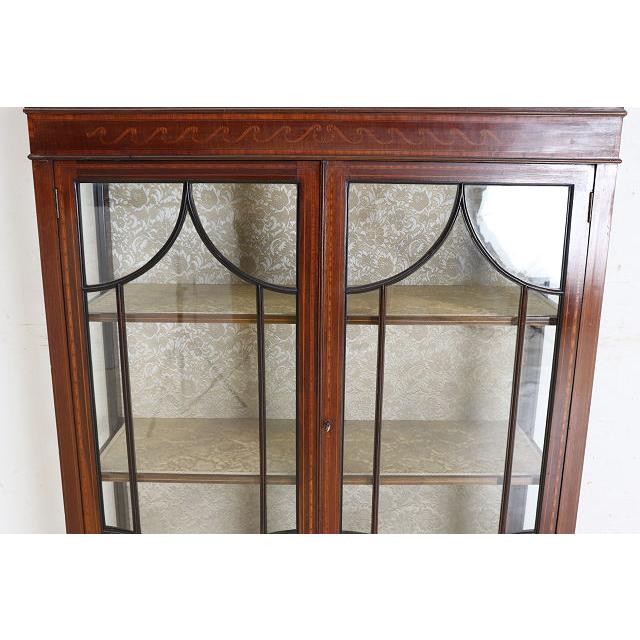 ce-32　1910年代イギリス製アンティーク エドワーディアン マホガニー ディスプレイキャビネット 象嵌細工 飾り棚 ショーケース 店舗什器 送料無料 |  | 07