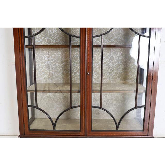 ce-32　1910年代イギリス製アンティーク エドワーディアン マホガニー ディスプレイキャビネット 象嵌細工 飾り棚 ショーケース 店舗什器 送料無料 |  | 08