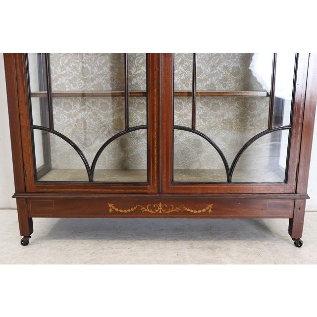 ce-32　1910年代イギリス製アンティーク エドワーディアン マホガニー ディスプレイキャビネット 象嵌細工 飾り棚 ショーケース 店舗什器 送料無料 |  | 09