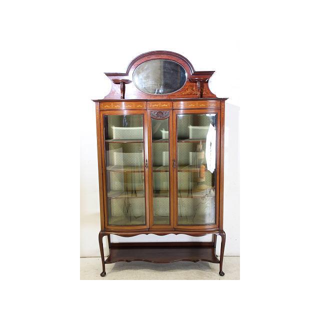 ce-33　1900年代 イギリス製 アンティーク　エドワーディアン　マホガニー　インレイド　ミラーバック　ディスプレイ　キャビネット |  | 01