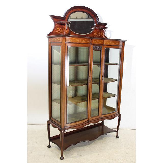 ce-33　1900年代 イギリス製 アンティーク　エドワーディアン　マホガニー　インレイド　ミラーバック　ディスプレイ　キャビネット |  | 18