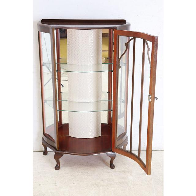 ce-41　1960年代イギリス製ヴィンテージ ウォルナット ミラーバック スモール ハーフムーン ガラスキャビネット 小型 飾り棚 ショーケース 送料無料 |  | 11