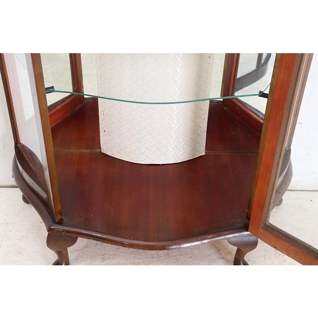 ce-41　1960年代イギリス製ヴィンテージ ウォルナット ミラーバック スモール ハーフムーン ガラスキャビネット 小型 飾り棚 ショーケース 送料無料 |  | 15