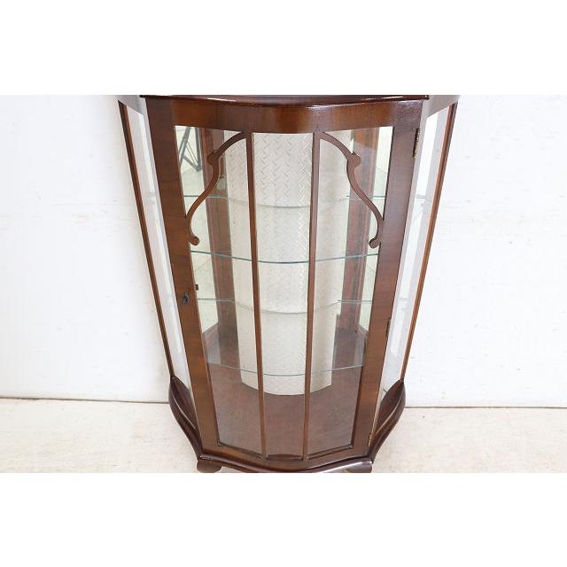 ce-41　1960年代イギリス製ヴィンテージ ウォルナット ミラーバック スモール ハーフムーン ガラスキャビネット 小型 飾り棚 ショーケース 送料無料 |  | 16