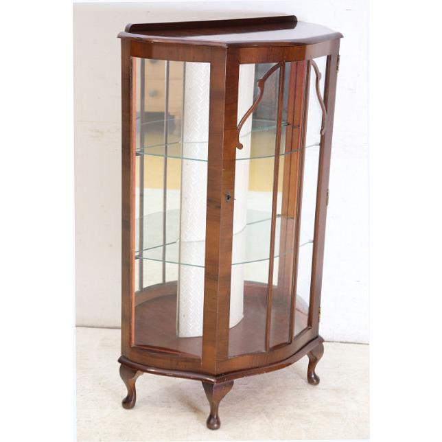 ce-41　1960年代イギリス製ヴィンテージ ウォルナット ミラーバック スモール ハーフムーン ガラスキャビネット 小型 飾り棚 ショーケース 送料無料 |  | 17
