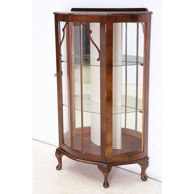 ce-41　1960年代イギリス製ヴィンテージ ウォルナット ミラーバック スモール ハーフムーン ガラスキャビネット 小型 飾り棚 ショーケース 送料無料 |  | 04