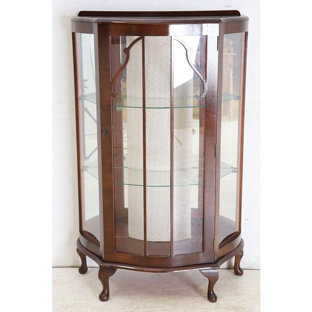 ce-41　1960年代イギリス製ヴィンテージ ウォルナット ミラーバック スモール ハーフムーン ガラスキャビネット 小型 飾り棚 ショーケース 送料無料 |  | 05