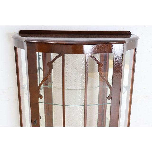 ce-41　1960年代イギリス製ヴィンテージ ウォルナット ミラーバック スモール ハーフムーン ガラスキャビネット 小型 飾り棚 ショーケース 送料無料 |  | 07