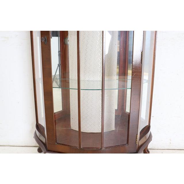 ce-41　1960年代イギリス製ヴィンテージ ウォルナット ミラーバック スモール ハーフムーン ガラスキャビネット 小型 飾り棚 ショーケース 送料無料 |  | 09