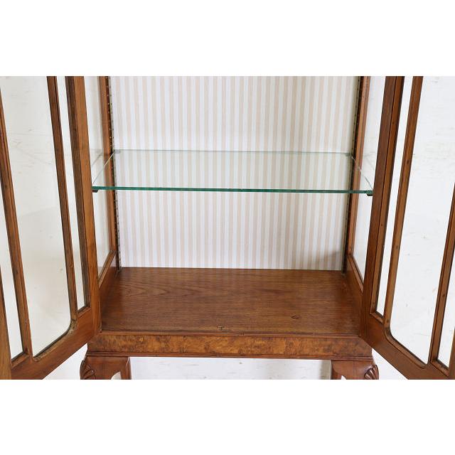 ce-47　1930年代イギリス製アンティーク ウォルナット カブリオーレ ガラスキャビネット 中型 飾り棚 ショーケース 送料無料 |  | 13