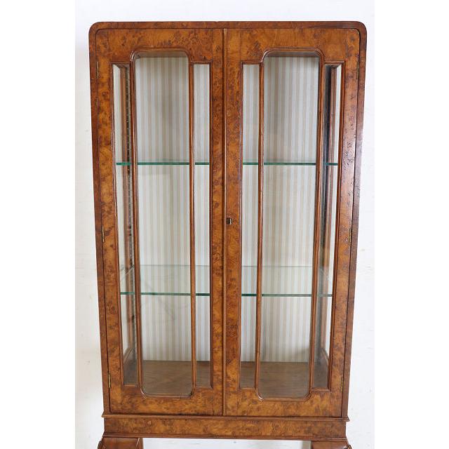 ce-47　1930年代イギリス製アンティーク ウォルナット カブリオーレ ガラスキャビネット 中型 飾り棚 ショーケース 送料無料 |  | 15