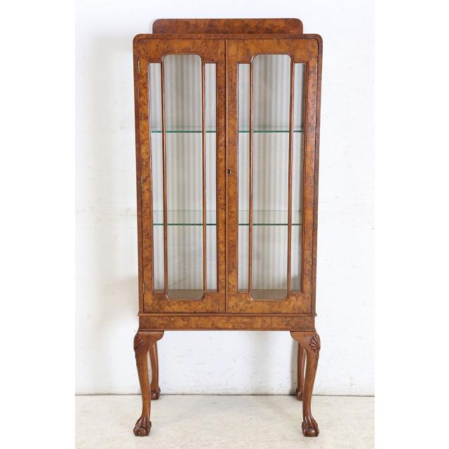 ce-47　1930年代イギリス製アンティーク ウォルナット カブリオーレ ガラスキャビネット 中型 飾り棚 ショーケース 送料無料 |  | 03