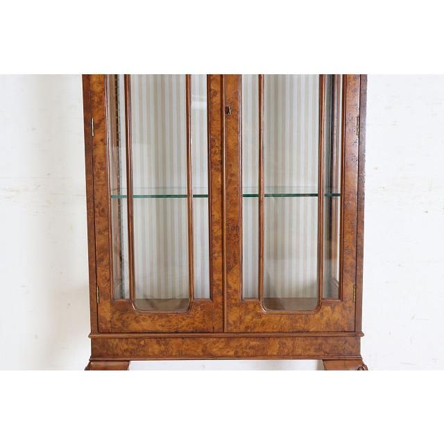 ce-47　1930年代イギリス製アンティーク ウォルナット カブリオーレ ガラスキャビネット 中型 飾り棚 ショーケース 送料無料 |  | 07