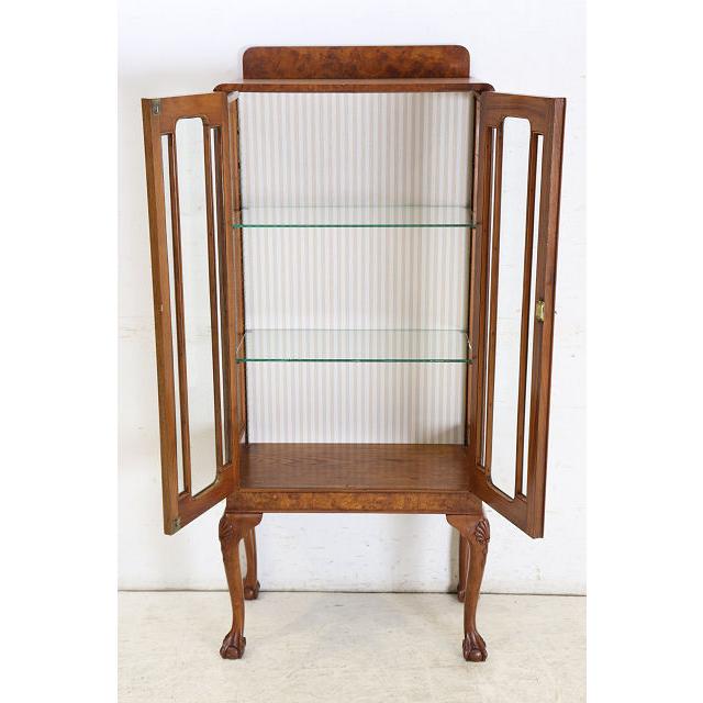 ce-47　1930年代イギリス製アンティーク ウォルナット カブリオーレ ガラスキャビネット 中型 飾り棚 ショーケース 送料無料 |  | 09