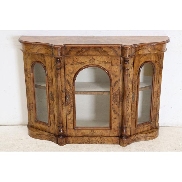 ce-55　1890年代イギリス製アンティーク ビクトリアン ウォルナット クレデンツァ ショップショーケース キャビネット 飾り棚 教会家具 送料無料 |  | 01