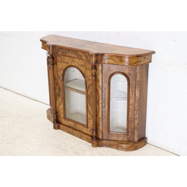 ce-55　1890年代イギリス製アンティーク ビクトリアン ウォルナット クレデンツァ ショップショーケース キャビネット 飾り棚 教会家具 送料無料 |  | 02