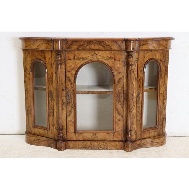 ce-55　1890年代イギリス製アンティーク ビクトリアン ウォルナット クレデンツァ ショップショーケース キャビネット 飾り棚 教会家具 送料無料 |  | 03