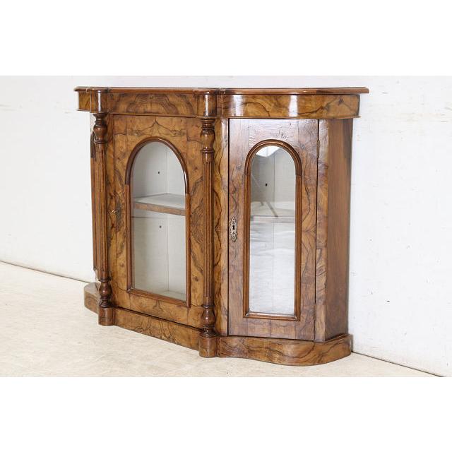 ce-55　1890年代イギリス製アンティーク ビクトリアン ウォルナット クレデンツァ ショップショーケース キャビネット 飾り棚 教会家具 送料無料 |  | 04