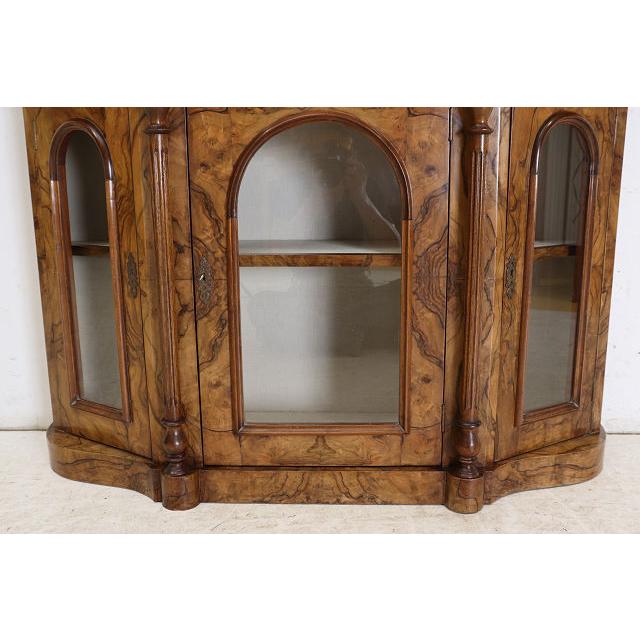 ce-55　1890年代イギリス製アンティーク ビクトリアン ウォルナット クレデンツァ ショップショーケース キャビネット 飾り棚 教会家具 送料無料 |  | 09