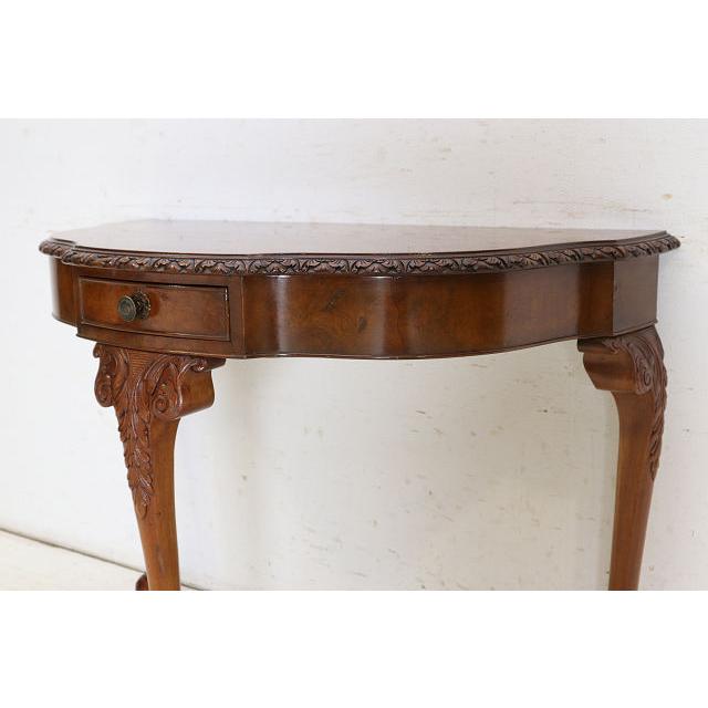 cl-4　1960年代イギリス製ビンテージ ウォルナット ビクトリアン様式 引き出し付き 大型 コンソールテーブル ホールテーブル サイドテーブル 半円 送料無料 |  | 13