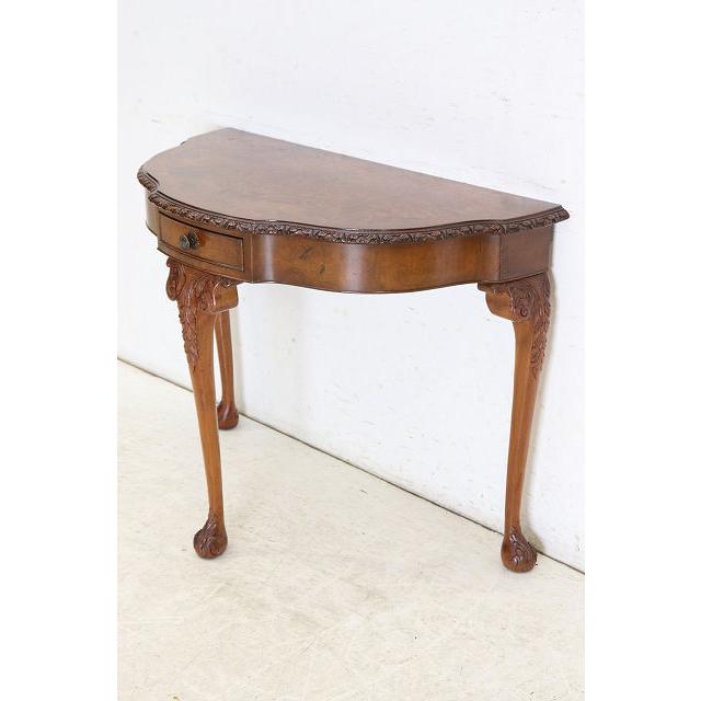 cl-4　1960年代イギリス製ビンテージ ウォルナット ビクトリアン様式 引き出し付き 大型 コンソールテーブル ホールテーブル サイドテーブル 半円 送料無料 |  | 02