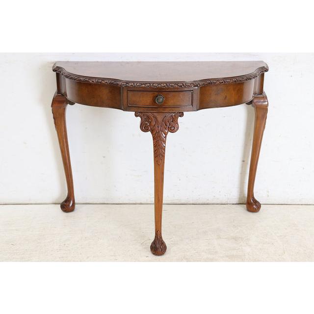 cl-4　1960年代イギリス製ビンテージ ウォルナット ビクトリアン様式 引き出し付き 大型 コンソールテーブル ホールテーブル サイドテーブル 半円 送料無料 |  | 03