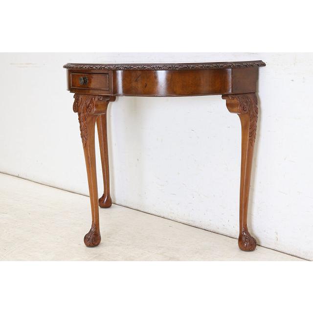 cl-4　1960年代イギリス製ビンテージ ウォルナット ビクトリアン様式 引き出し付き 大型 コンソールテーブル ホールテーブル サイドテーブル 半円 送料無料 |  | 06