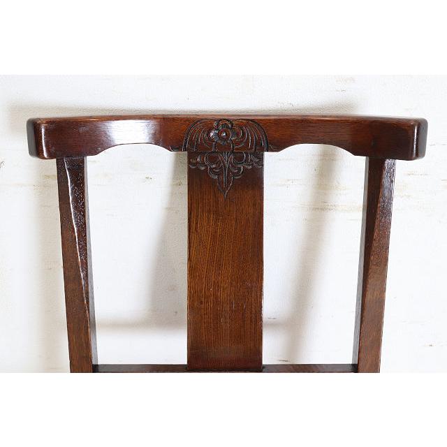 dn-11　1940年代イギリス製アンティーク ソリッドオーク 無垢材 お花のデザインの彫刻 ダイニングチェア 椅子 いす イス レッド 赤 |  | 10