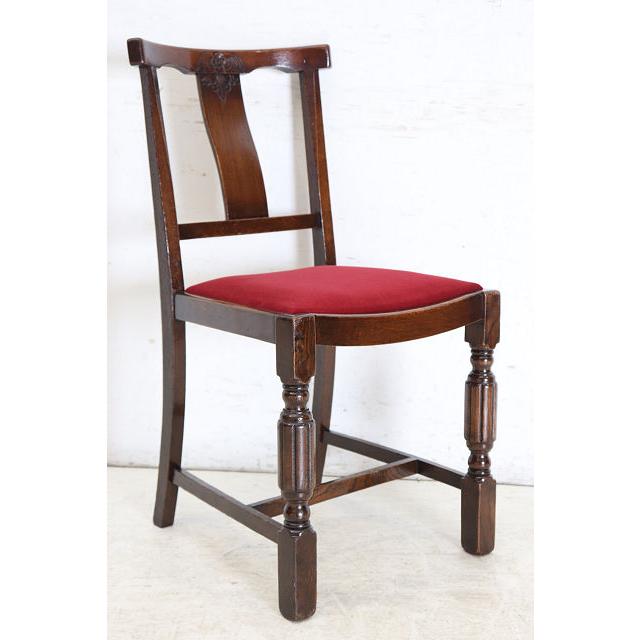 dn-11　1940年代イギリス製アンティーク ソリッドオーク 無垢材 お花のデザインの彫刻 ダイニングチェア 椅子 いす イス レッド 赤 |  | 18