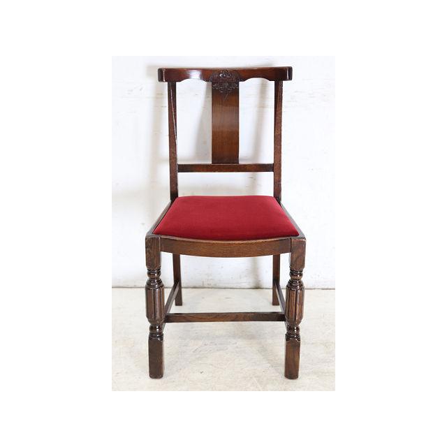 dn-11　1940年代イギリス製アンティーク ソリッドオーク 無垢材 お花のデザインの彫刻 ダイニングチェア 椅子 いす イス レッド 赤 |  | 01