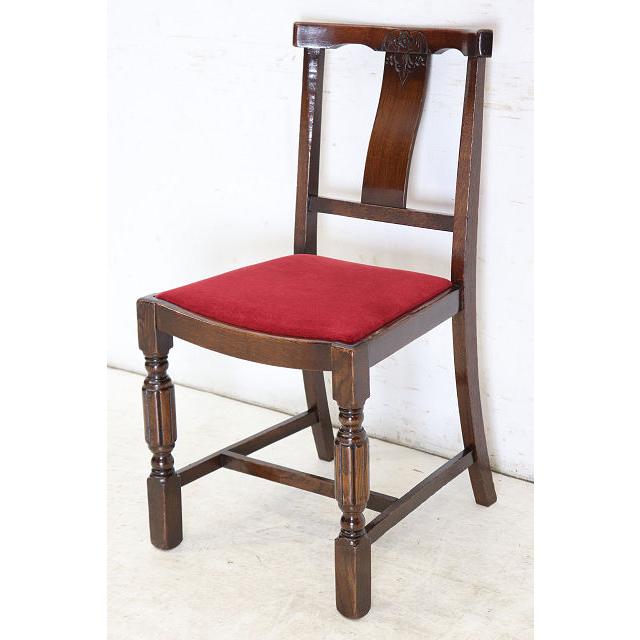 dn-11　1940年代イギリス製アンティーク ソリッドオーク 無垢材 お花のデザインの彫刻 ダイニングチェア 椅子 いす イス レッド 赤 |  | 02