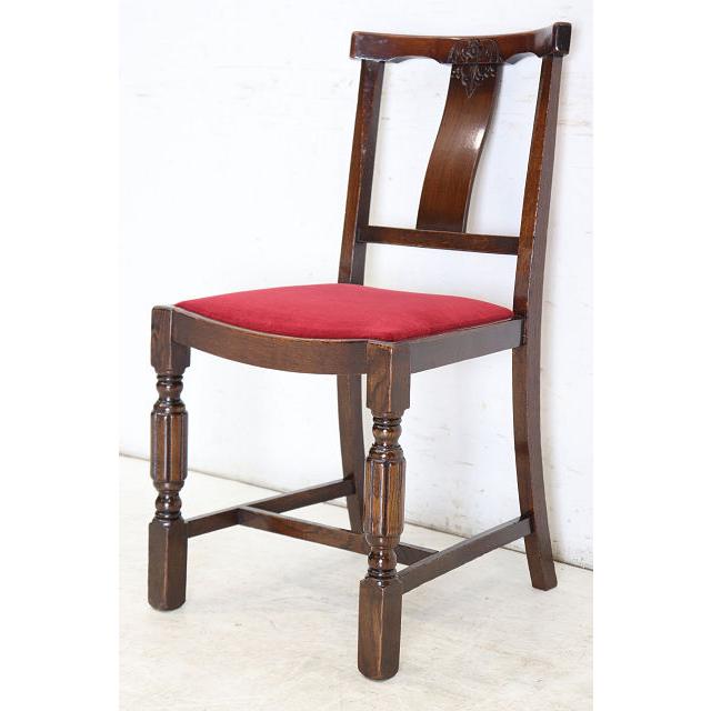 dn-11　1940年代イギリス製アンティーク ソリッドオーク 無垢材 お花のデザインの彫刻 ダイニングチェア 椅子 いす イス レッド 赤 |  | 04