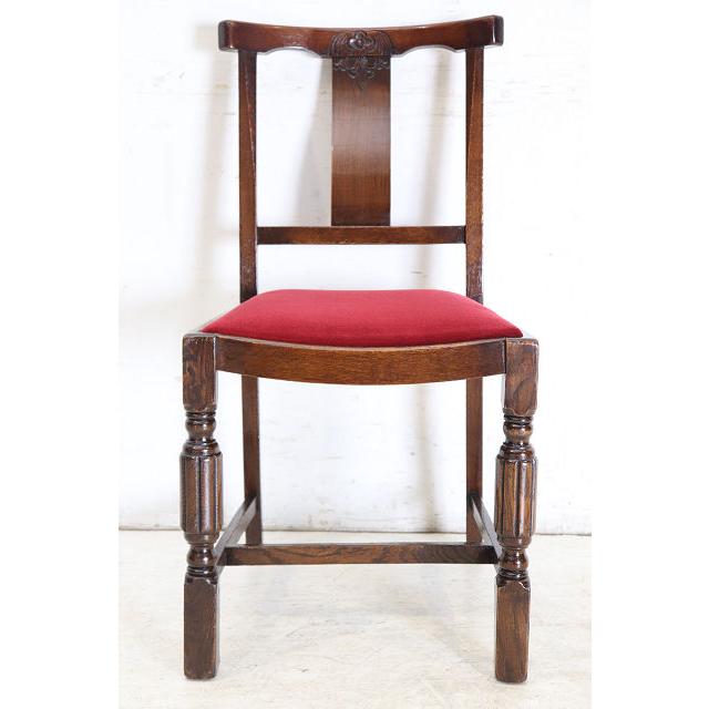 dn-11　1940年代イギリス製アンティーク ソリッドオーク 無垢材 お花のデザインの彫刻 ダイニングチェア 椅子 いす イス レッド 赤 |  | 05