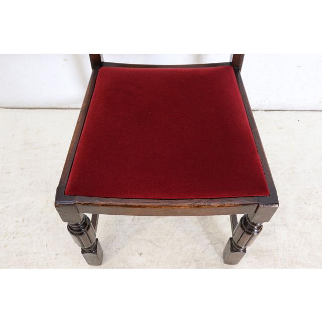 dn-11　1940年代イギリス製アンティーク ソリッドオーク 無垢材 お花のデザインの彫刻 ダイニングチェア 椅子 いす イス レッド 赤 |  | 09