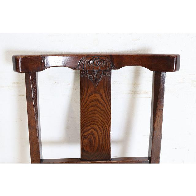 dn-12　1940年代イギリス製アンティーク ソリッドオーク 無垢材 お花のデザインの彫刻 ダイニングチェア 椅子 いす イス ブルーのストライプ |  | 10