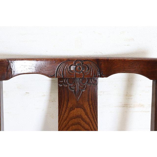 dn-12　1940年代イギリス製アンティーク ソリッドオーク 無垢材 お花のデザインの彫刻 ダイニングチェア 椅子 いす イス ブルーのストライプ |  | 11