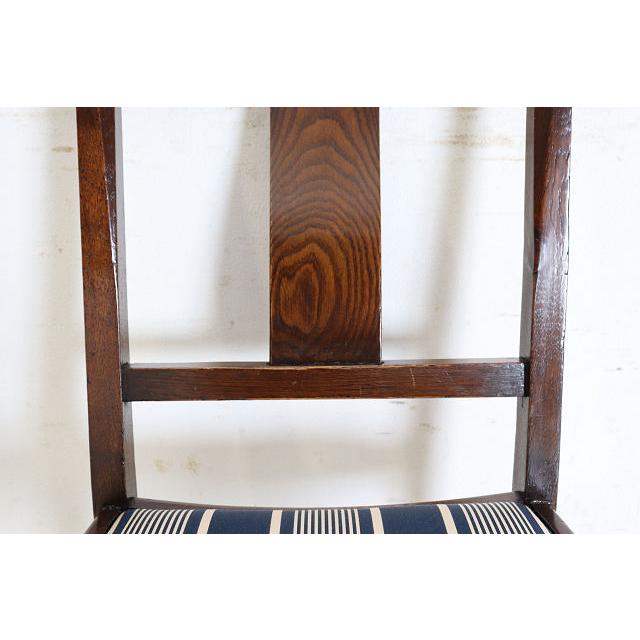 dn-12　1940年代イギリス製アンティーク ソリッドオーク 無垢材 お花のデザインの彫刻 ダイニングチェア 椅子 いす イス ブルーのストライプ |  | 12