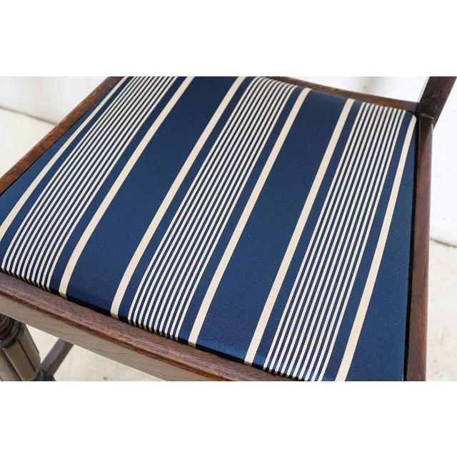 dn-12　1940年代イギリス製アンティーク ソリッドオーク 無垢材 お花のデザインの彫刻 ダイニングチェア 椅子 いす イス ブルーのストライプ |  | 14