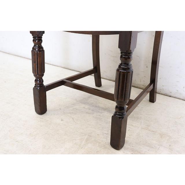 dn-12　1940年代イギリス製アンティーク ソリッドオーク 無垢材 お花のデザインの彫刻 ダイニングチェア 椅子 いす イス ブルーのストライプ |  | 16