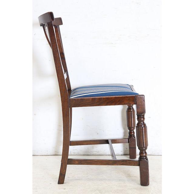 dn-12　1940年代イギリス製アンティーク ソリッドオーク 無垢材 お花のデザインの彫刻 ダイニングチェア 椅子 いす イス ブルーのストライプ |  | 19