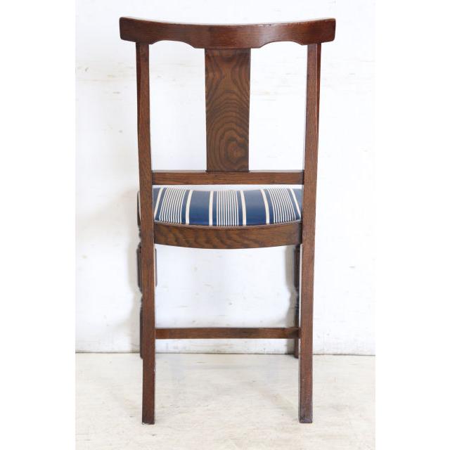 dn-12　1940年代イギリス製アンティーク ソリッドオーク 無垢材 お花のデザインの彫刻 ダイニングチェア 椅子 いす イス ブルーのストライプ |  | 20