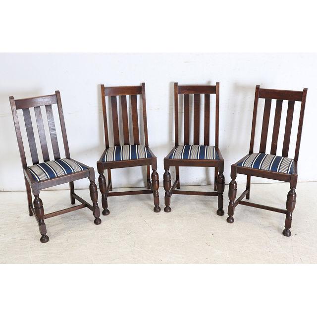 dn-24　1940年代イギリス製アンティーク オーク ダブルカップレッグ ダイニングチェア 4脚セット 食卓椅子 いす イス 送料無料 | 