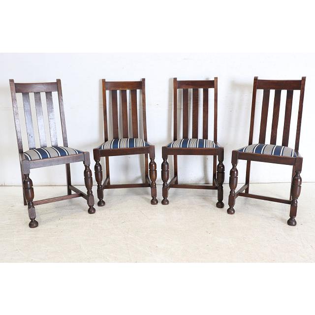 dn-24　1940年代イギリス製アンティーク オーク ダブルカップレッグ ダイニングチェア 4脚セット 食卓椅子 いす イス 送料無料 |  | 02