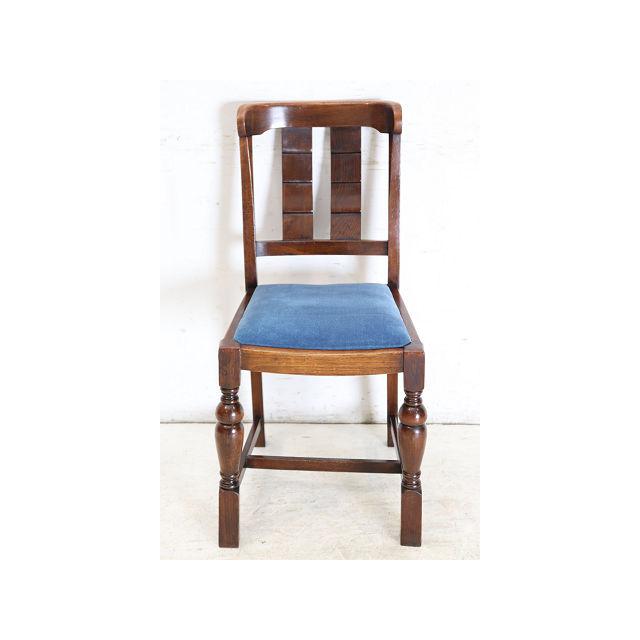 dn-28　1940年代イギリス製アンティーク ソリッドオーク 無垢材 ダブルカップレッグ ダイニングチェア 椅子 いす イス ブルー 青 | 