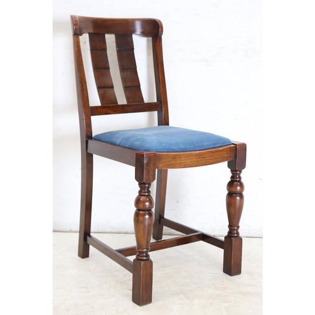 dn-28　1940年代イギリス製アンティーク ソリッドオーク 無垢材 ダブルカップレッグ ダイニングチェア 椅子 いす イス ブルー 青 |  | 18