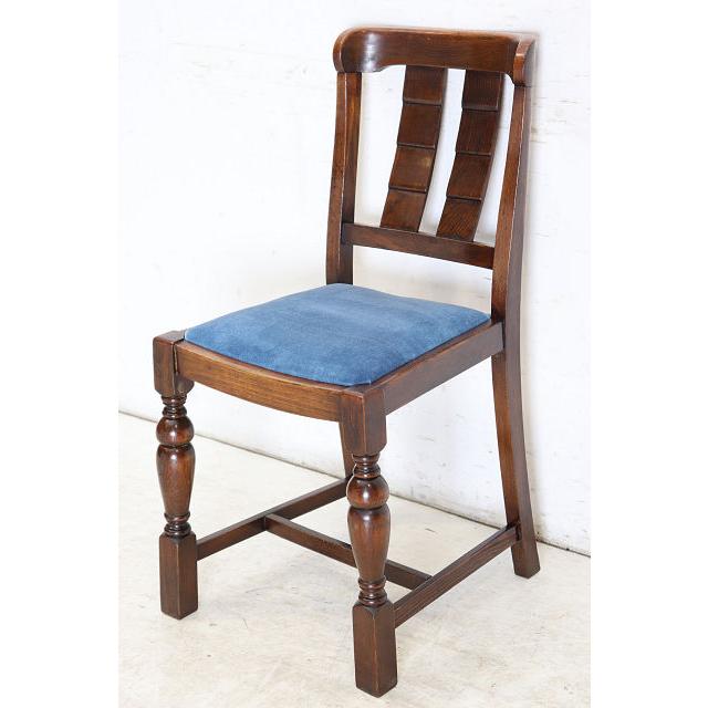 dn-28　1940年代イギリス製アンティーク ソリッドオーク 無垢材 ダブルカップレッグ ダイニングチェア 椅子 いす イス ブルー 青 |  | 02